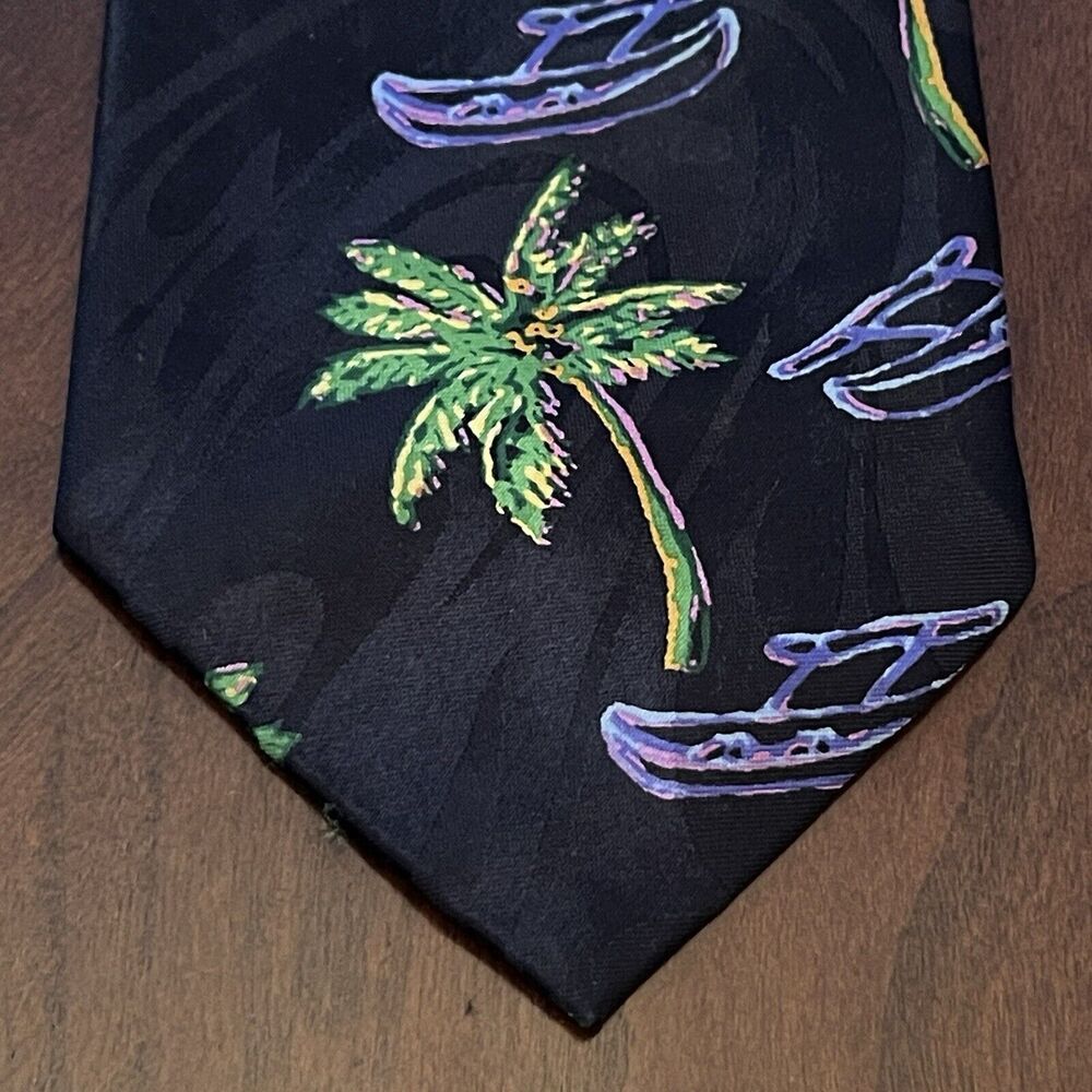 Vintage Steve Harris HandMade Polyester Made In Korea palm tree Canoe Print